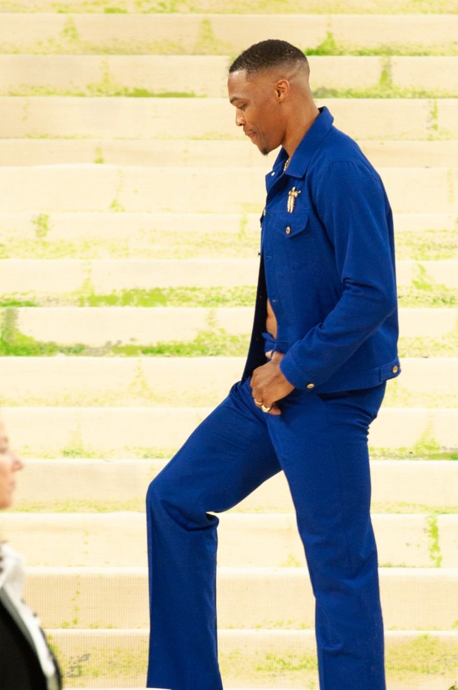 Russell Westbrook in a blue suit at the Met Gala