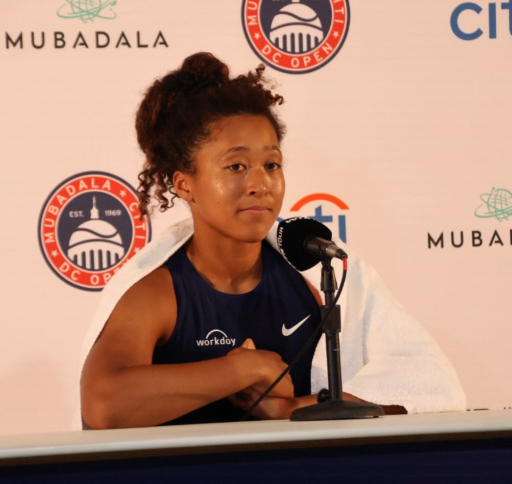 Naomi Osaka at a press conference