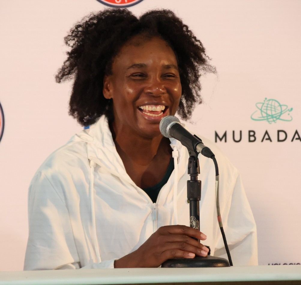 Venus Williams laughing at a press conference